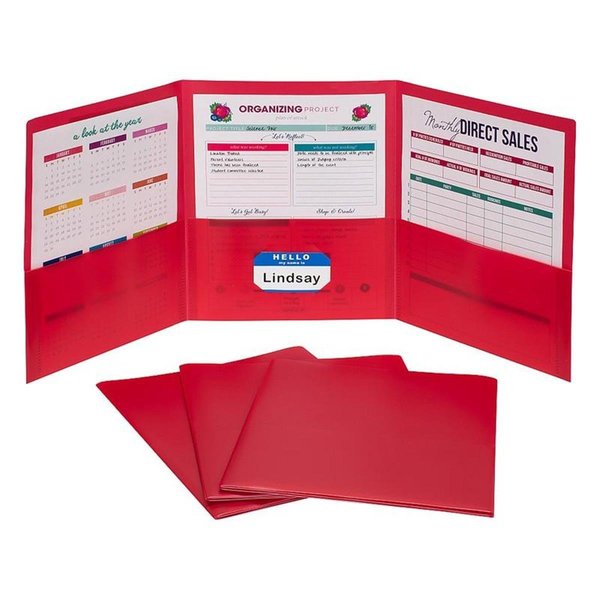 C-Line Products C-line Products CLI33944 3 Pocket Poly Portfolio; Red - Box of 24 CLI33944